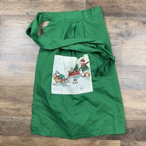 Vitg Half‎ Apron Christmas Green Kids Dogs Sled Pocket Handmade Retro Kitchen